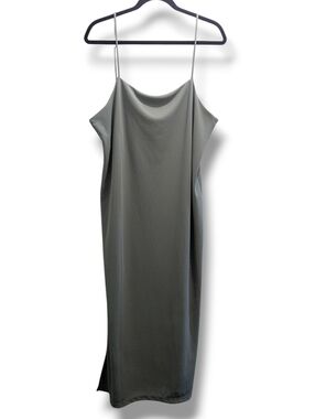 H&M Sage Green Slip Midi Dress Spaghetti Straps Side Slit- L